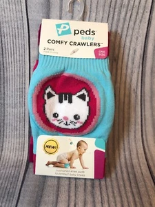 Comfy Crawlers Peds Baby Slip on Crawling Knee Pads 2 Pair Pink Blue Kitty Cat  - Picture 1 of 9