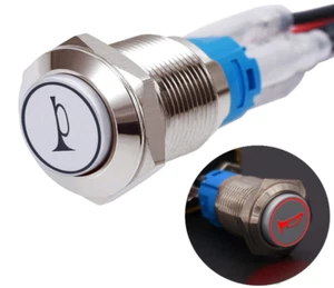 Marine 12V 5A 16mm ( 5/8" ) Momentary Horn Push Button Switch-RED LED - Foto 1 di 6