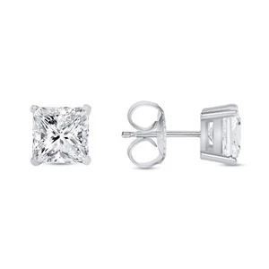 5 Ct G/VS Princess Lab Created Grown Diamond Earrings 18K White Gold Push Studs - Picture 1 of 4