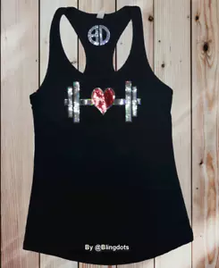 Women bling Racerback Tank Barbell Hearth Shirt Love to Lift Crossfit training - Picture 1 of 6