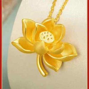 Pure 999 24k Yellow Gold Women Lucky Lotus Pendant 2.8-2.9g - Picture 1 of 4