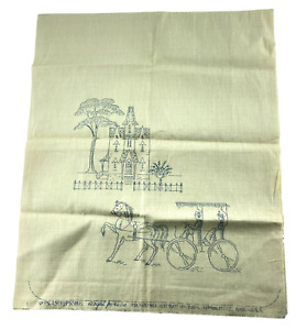Foulard broderie Vogart toile vintage poussette dessinée par cheval scène des années 1900 736