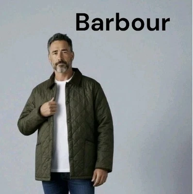¡Abrigo Chaqueta Barbour Para Hombre Liddesdale Verde Oliva Acolchado Cuello Pana! XL Foto 1 de 4