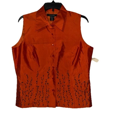 Blusa Silkland para mujer 100 % seda sin mangas naranja quemado bordada talla grande Foto 1 de 4