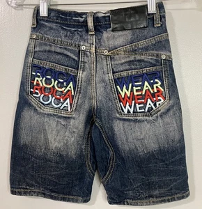 RocaWear Shorts Boys 6 Blue Denim Relaxed Fit Hip Hop Embroidered Pockets Y2K🔥 - Picture 1 of 14