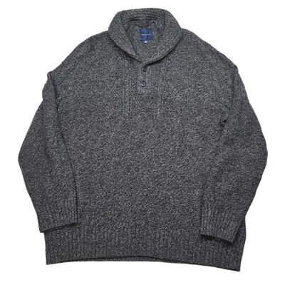 Suéter tejido con cable cuello chal American Eagle para hombre 3XL gris jaspeado botón Foto 1 de 4