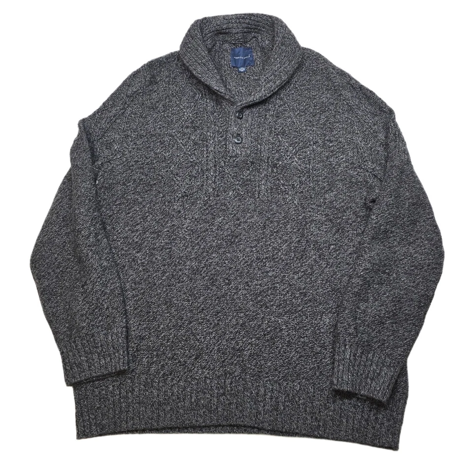 Suéter masculino American Eagle xale gola cabo malha 3XL cinza botão urze - Imagem 1 de 4