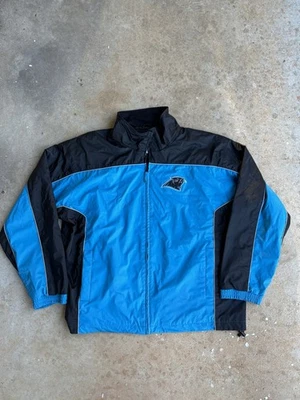 复古男式 2000 年代 Carolina Panthers NFL 乙烯基涤纶刺绣夹克,尺寸 XL — 第 1/4 张图片
