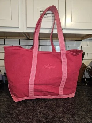 L.L Bean Boat And Tote Bag XL Pink 90s Embroidered Megan Canvas Cotton USA Vtg  - Image 1 of 4