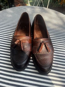 Men's Allen Edmonds 'Cody' Brown Woven Leather Kiltie Tassel Loafers Sz 12D - Picture 1 of 9