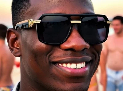 Мужские солнцезащитные очки квадратные негабаритные дизайнерские модные стильные ретро оттенки хип-хоп 2025 - Изображение 1 из 4