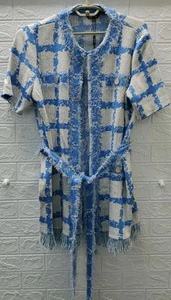 New Misook Tailored Fit Windowpane Tweed Knit Jacket Blue/White Size XLarge - Picture 1 of 8