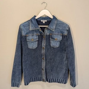 PBJ Blues Paris Blues Sweater Jacket Vintage Knit Denim Rare Y2K Retro - Size M - Picture 1 of 9