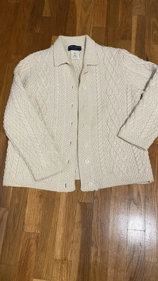 Suéter vintage Paul James, crema, tejido por cable, talla pequeña, lana mediana Foto 1 de 4