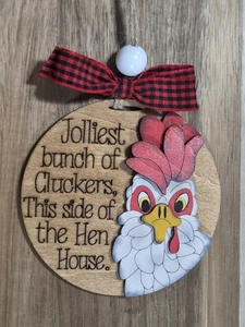Hand Painted Laser Cut Wood Christmas Ornament Crazy Chicken - Picture 1 of 1