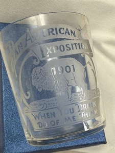 Pan American Expo 1901 Buffalo NY Souvenir Etched Shot Glass Original Case - Picture 1 of 11