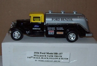 Camión cisterna Ford BenZol 1934 modelo BB 157 1:43 negro amarillo y plateado Foto 1 de 4