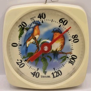 Termometro vintage Taylor 5" stampa uccellino blu orientale colori audaci FUNZIONANTE - Foto 1 di 10