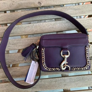 Rebecca Minkoff Aubergine Purple Leather Woven Chain Camera Shoulder Bag $245 - Picture 1 of 7