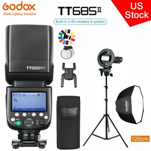 US Godox TT685II-C TTL Speedlite Flash Fr Canon+120cm Umbrella Softbox Stand Kit - Picture 1 of 12