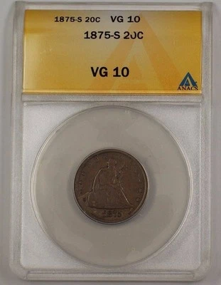 1875-S United States Seated Liberty Silver 20c Coin ANACS VG-10 - Image 1 of 2