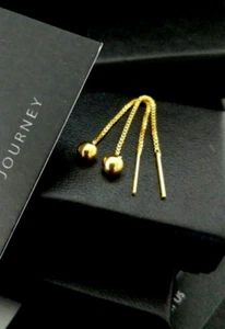 9ct Gold Plated 925 Silver 4MM Ball Pull Through Box Chain Threader Earrings - Picture 1 of 2