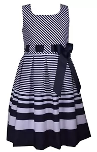 Bonnie Jean Little Big Girls 4-16 Striped Nautical Special Occasion Navy Dress - Picture 1 of 3