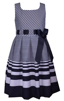 Bonnie Jean Little Big Girls 4-16 Striped Nautical Special Occasion Navy Dress - Image 1 of 3