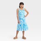 Zenzi Girls' Smocked Chiffon Flutter Sleeve Dress - Soft Blue L 10/12
