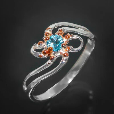 925 Sterling Silver Ring Natural Blue Topaz One of a kind Thai style /RVS262 - Image 1 of 4