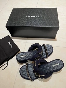 NEW CHANEL Navy Blue with Gold Sandals - size 41 EU / 7.5 UK - Picture 1 of 6