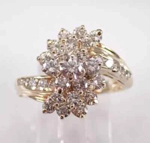 2.20Ct Round Cut Real Moissanite Cluster Cocktail Ring 14K Yellow Gold Plated - Picture 1 of 15