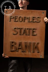 Vintage Peoples State Bank Copper Architectural Sign - Picture 1 of 9
