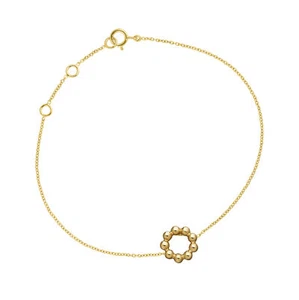 14K Solid Gold Beaded Circle Charm Minimalist Bracelet - The Jewelz - Picture 1 of 3
