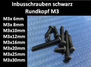 10x Innensechskantschraube M3x6 8 10 12 16 20 25 30mm Imbusschraube schwarz rund - Bild 1 von 2