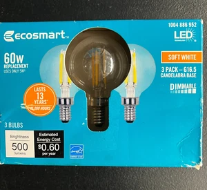 3pk EcoSmart LED Bulbs G16.5 Globe Clear Soft White 2700K Dimmable 886952 - Picture 1 of 6