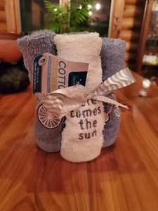 6 Pack Here Comes the Sun/Bicycle Blue & White Embroidered 12x12 Wash Cloths - Picture 1 of 5