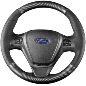 PU Leather Matte Carbon Fiber Steering Wheel Stitch Wrap Cover For Ford Escort - Foto 1 di 5