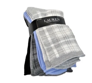 6 PR Ralph Lauren Ladies Trouser Socks Solid Roll Top Asst Plaid Solid Grey Blue - Picture 1 of 1