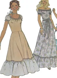 1980s Tiered Off Shoulder Maxi Dress Puff Sleeve Simplicity 8568 Sewing Pattern - Picture 1 of 3