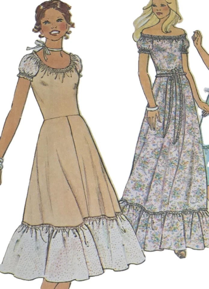 1980s Tiered Off Shoulder Maxi Dress Puff Sleeve Simplicity 8568 Sewing Pattern  - Image 1 of 3