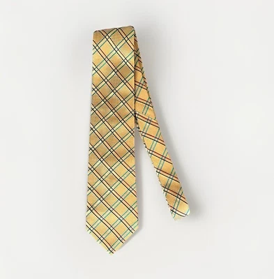 Corbata para hombre Paul Fredrick seda dorada roja azul a cuadros 4" W 60” L Foto 1 de 4