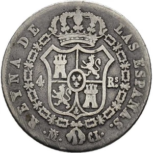 ☆ SPANISCHES SILBER • 4 REALES 1848 MADRID CL • ISABEL II ☆ CAL# 452 ☆ SPANIEN ☆D0566 - Bild 1 von 4