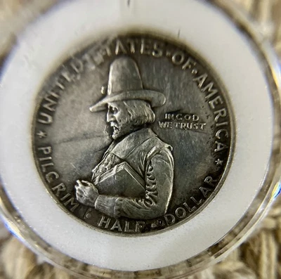1920 Pilgrim Silver Commemorative Half Dollar Coin Exc Luster Sealed Capsule. - Image 1 of 2