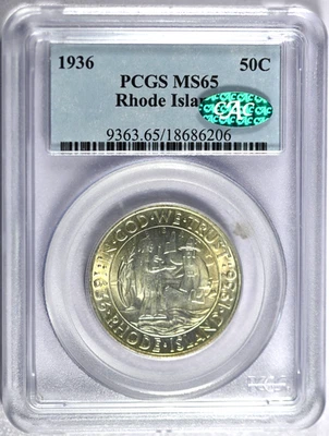 1936 PCGS MS65 Rhode Island Classic Silver Commemorative Half w/Green CAC Label - Image 1 of 2