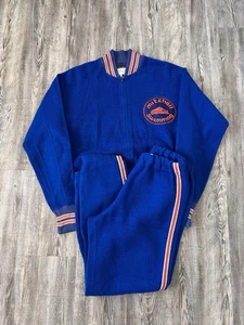 Vintage 60s 70s Track Suit Mens Medium Cotton Blue Orange Talon Rare - Picture 1 of 17