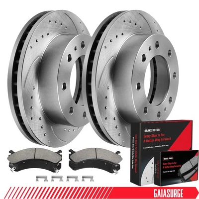 Front Drilled Rotors Brake Pads for 2001 - 2010 Chevy Silverado Sierra  2500 HD Foto 1 de 4