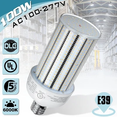 100W LED Corn Light Bulbs Parking Lot  Warehouse Area Lighting E39 Base 6000K UL - Image 1 of 4