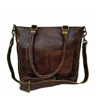 Shoulder Bag Handmade 16" Purse Large Women Vintage Genuine Brown Leather Tote - Image 1 of 4
