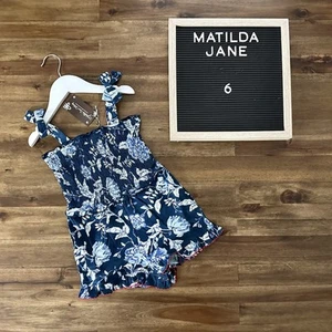 NWT Matilda Jane Enchanted Garden Blue Floral Camille Sleeveless Smocked Romper - Picture 1 of 8